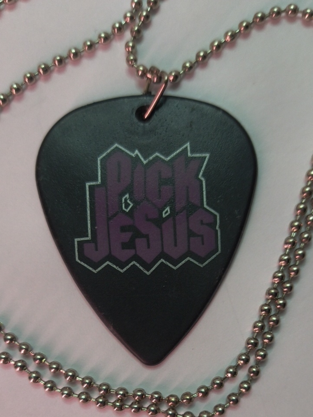 Pick Jesus Black Purple Graffiti Guitar Pick Pendant Necklace with Ball Chain